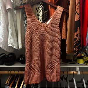 LOFT Burnt Orange Double V-Neck Knit Sleeveless Sweater XS NWOT